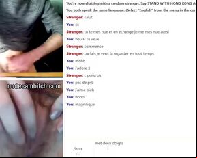 Hot Bitch fingering her hairy pussy for random guy